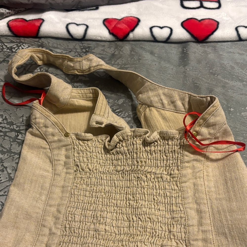 Beige Wide-Leg Denim Overalls - Picture 3 of 7